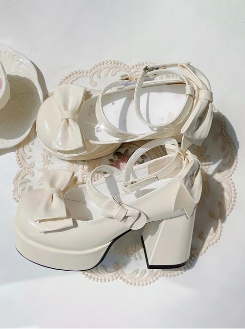 Tea Party Series Sweet Lolita Bowknot Round Toe Chunky Heel Platform High Heel Shoes