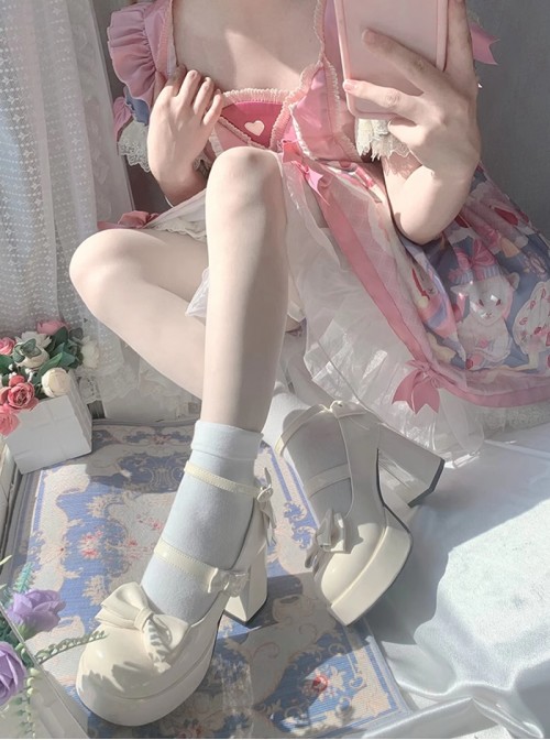 Tea Party Series Sweet Lolita Bowknot Round Toe Chunky Heel Platform High Heel Shoes