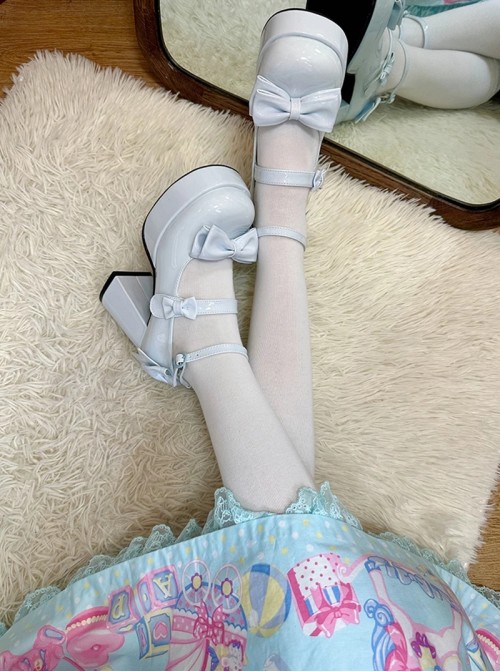 Tea Party Series Sweet Lolita Bowknot Round Toe Chunky Heel Platform High Heel Shoes