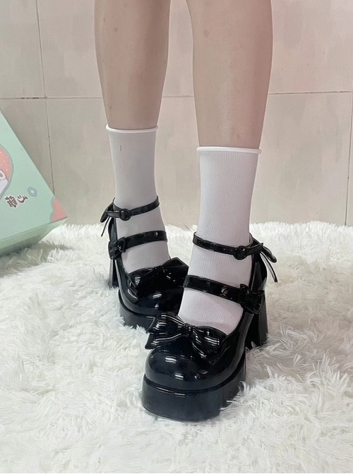 Tea Party Series Sweet Lolita Bowknot Round Toe Chunky Heel Platform High Heel Shoes