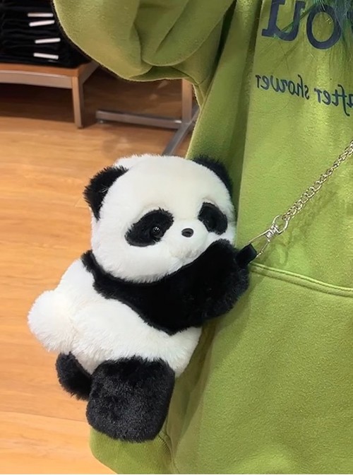 Panda Baby Kawaii Fashion Black White Plush Doll Mini Chain Crossbody Bag