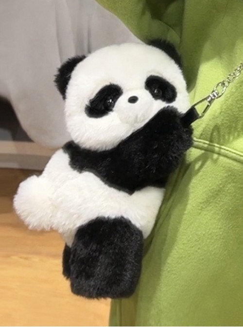 Panda Baby Kawaii Fashion Black White Plush Doll Mini Chain Crossbody Bag