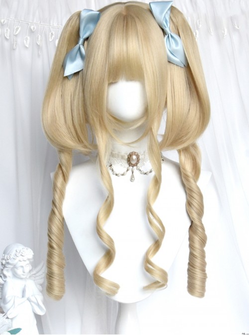 Chase Moon Rabbit Series Classic Lolita Platinum Golden Curly Long Sideburns Sweet Twin Tail Wig