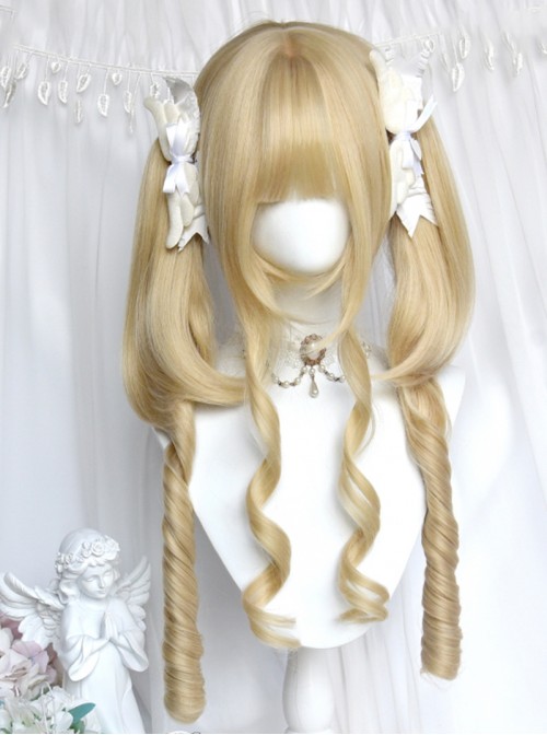 Chase Moon Rabbit Series Classic Lolita Platinum Golden Curly Long Sideburns Sweet Twin Tail Wig