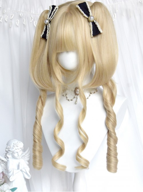 Chase Moon Rabbit Series Classic Lolita Platinum Golden Curly Long Sideburns Sweet Twin Tail Wig