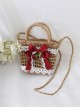 Retro Country Style Classic Lolita Red Berry Bowknot Lace Crossbody Straw Bag