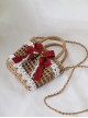 Retro Country Style Classic Lolita Red Berry Bowknot Lace Crossbody Straw Bag
