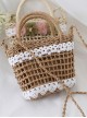 Retro Country Style Classic Lolita Red Berry Bowknot Lace Crossbody Straw Bag