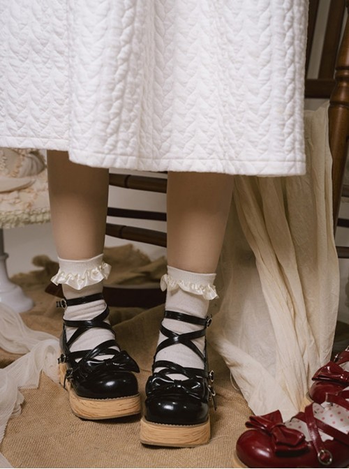 Sponge Cake Tower Series Sweet Lolita Butterfly Bowknot Cross Strap Cute Comfortable Round Toe Platform Shoes