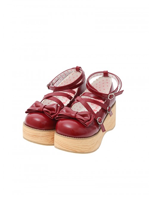 Sponge Cake Tower Series Sweet Lolita Butterfly Bowknot Cross Strap Cute Comfortable Round Toe Platform Shoes