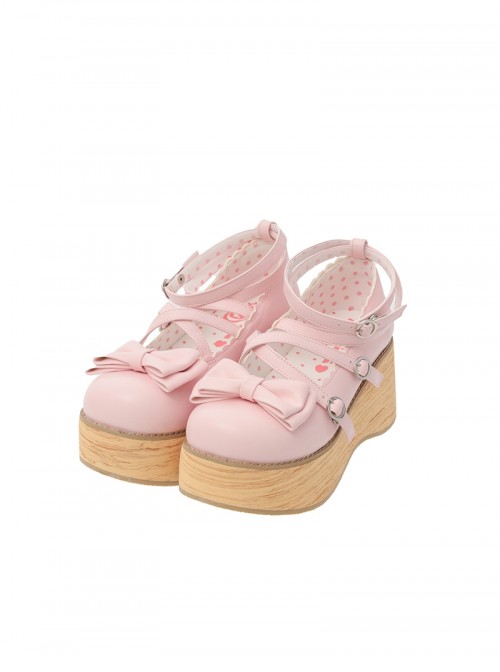Sponge Cake Tower Series Sweet Lolita Butterfly Bowknot Cross Strap Cute Comfortable Round Toe Platform Shoes