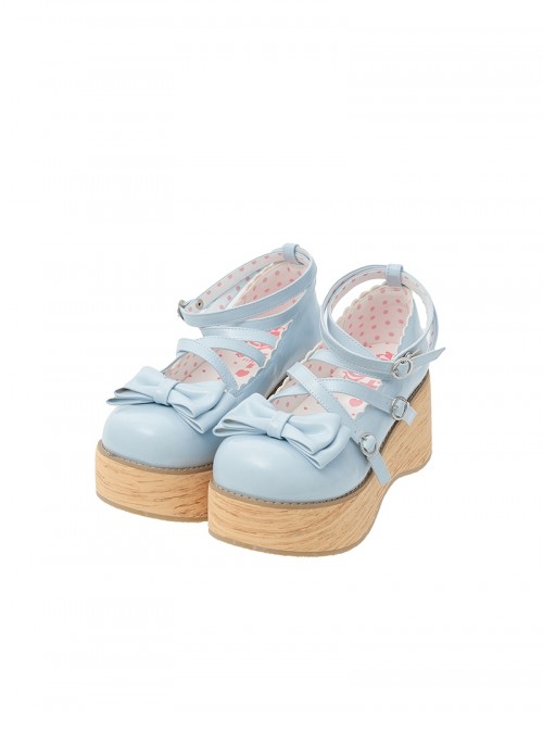 Sponge Cake Tower Series Sweet Lolita Butterfly Bowknot Cross Strap Cute Comfortable Round Toe Platform Shoes