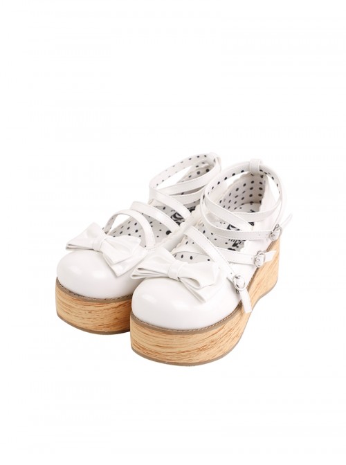 Sponge Cake Tower Series Sweet Lolita Butterfly Bowknot Cross Strap Cute Comfortable Round Toe Platform Shoes