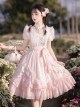 Flowers And Poetry Series Sweet Lolita Pink Tulip Elegant Lace Ruffle Bubble Sleeve Dress