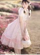 Flowers And Poetry Series Sweet Lolita Pink Tulip Elegant Lace Ruffle Bubble Sleeve Dress