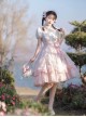 Flowers And Poetry Series Sweet Lolita Pink Tulip Elegant Lace Ruffle Bubble Sleeve Dress