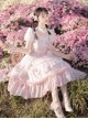 Flowers And Poetry Series Sweet Lolita Pink Tulip Elegant Lace Ruffle Bubble Sleeve Dress