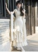 Chinese Style Classic Lolita White Vintage Elegant Fish Tail Cheongsam Lace Shawl Petticoat Pearl Necklace Hairpin Set