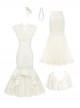 Chinese Style Classic Lolita White Vintage Elegant Fish Tail Cheongsam Lace Shawl Petticoat Pearl Necklace Hairpin Set