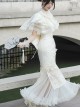 Chinese Style Classic Lolita White Vintage Elegant Fish Tail Cheongsam Lace Shawl Petticoat Pearl Necklace Hairpin Set