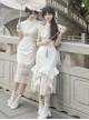 Chinese Style Classic Lolita White Vintage Elegant Fish Tail Cheongsam Lace Shawl Petticoat Pearl Necklace Hairpin Set