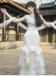 Chinese Style Classic Lolita White Vintage Elegant Fish Tail Cheongsam Lace Shawl Petticoat Pearl Necklace Hairpin Set