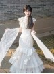 Chinese Style Classic Lolita White Vintage Elegant Fish Tail Cheongsam Lace Shawl Petticoat Pearl Necklace Hairpin Set