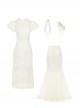 Classic Lolita Chinese Style White Sweet Bubble Sleeve Lace Cheongsam Petticoat Pearl Necklace Hairpin Set