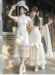 Classic Lolita Chinese Style White Sweet Bubble Sleeve Lace Cheongsam Petticoat Pearl Necklace Hairpin Set
