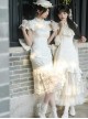 Classic Lolita Chinese Style White Sweet Bubble Sleeve Lace Cheongsam Petticoat Pearl Necklace Hairpin Set