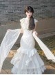 Chinese Style Versatile Elegant Classic Lolita 3D Flower Accents White Lace Cheongsam Shawl