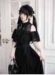 Japanese Gothic Lolita Harajuku Style Kawaii Lace Tulle Cross Pendant Dress Hairband Set