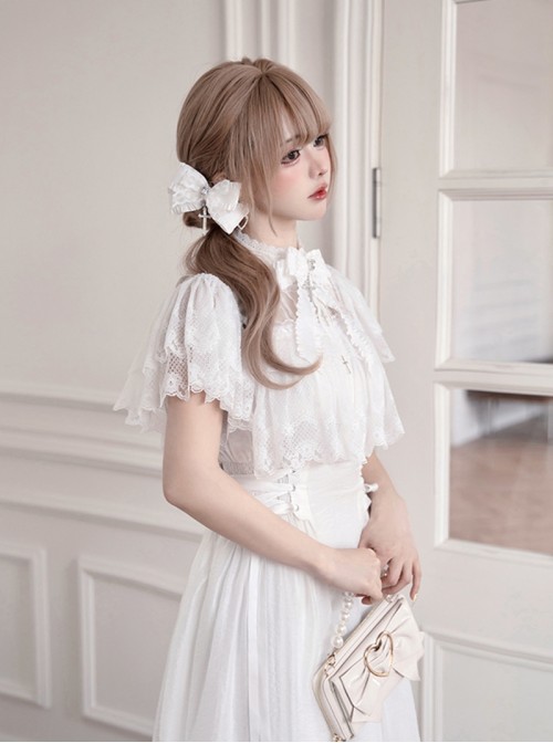Japanese Gothic Lolita Harajuku Style Kawaii Lace Tulle Cross Pendant Dress Hairband Set