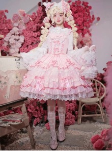 Love Notebook Series Sweet Lolita Vintage Doll Like Ruffle Lace Sleeveless Dress