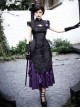 Chinese Style Gothic Lolita Purple Black Jacquard Ruffle Spliced Cheongsam Long Dress