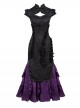 Chinese Style Gothic Lolita Purple Black Jacquard Ruffle Spliced Cheongsam Long Dress