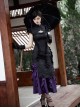 Chinese Style Gothic Lolita Purple Black Jacquard Ruffle Spliced Cheongsam Long Dress