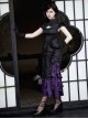 Chinese Style Gothic Lolita Purple Black Jacquard Ruffle Spliced Cheongsam Long Dress