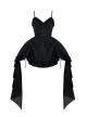 Black Gothic Lolita Pleated Jacquard Ruffled Versatile Daily Sleeveless Strap Dress