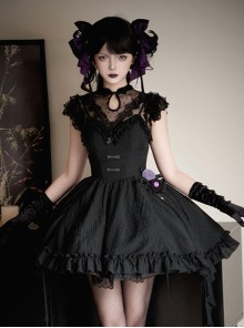 Black Slightly Sheer Light Lace Gothic Lolita Sexy Flutter Sleeve Cinched Waist Inner Shirt