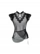 Black Slightly Sheer Light Lace Gothic Lolita Sexy Flutter Sleeve Cinched Waist Inner Shirt