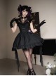 Black Slightly Sheer Light Lace Gothic Lolita Sexy Flutter Sleeve Cinched Waist Inner Shirt