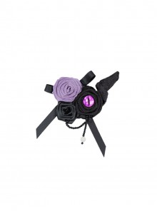 Black Gothic Lolita Elegant Rose Ribbon Bowknot Devil Eye Bead Brooch