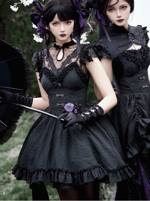 Black Gothic Lolita Elegant Rose Ribbon Bowknot Devil Eye Bead Brooch