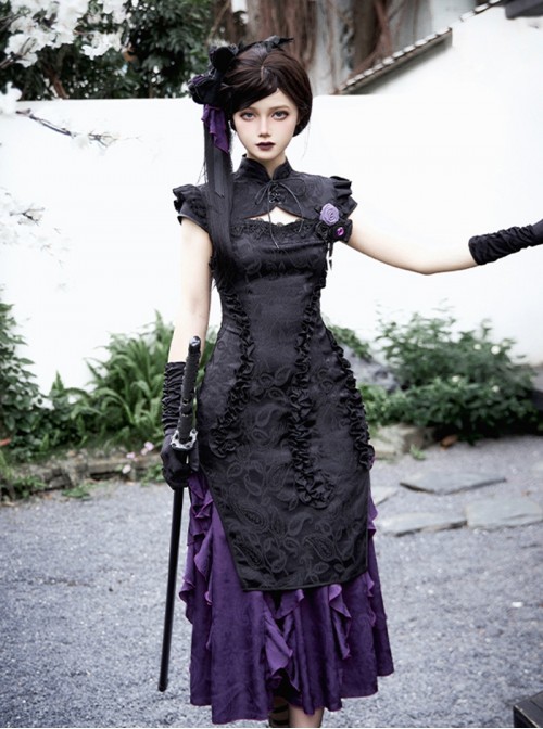 Black Gothic Lolita Elegant Rose Ribbon Bowknot Devil Eye Bead Brooch