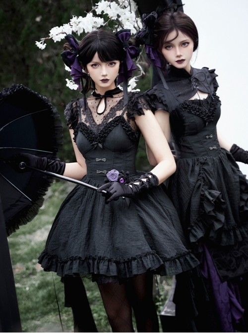 Black Gothic Lolita Elegant Rose Ribbon Bowknot Devil Eye Bead Brooch