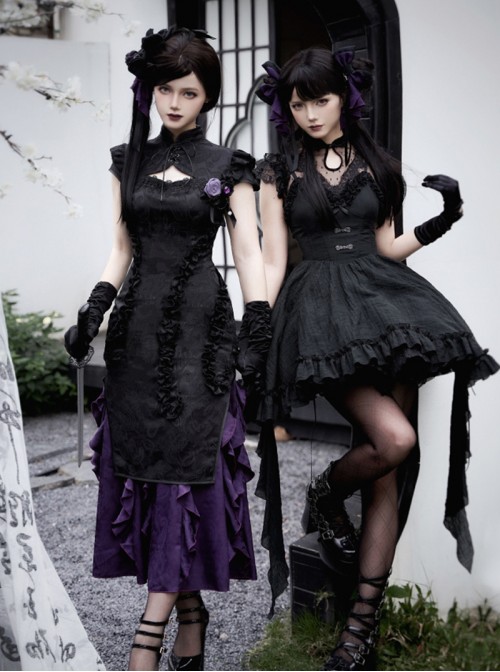 Black Gothic Lolita Elegant Rose Ribbon Bowknot Devil Eye Bead Brooch