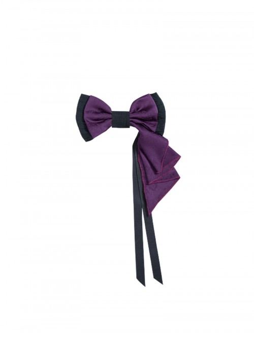 Black Purple Contrast Gothic Lolita Elegant Bowknot Ribbon Ruffled Hairpin