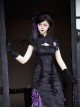 Black Purple Contrast Gothic Lolita Elegant Bowknot Ribbon Ruffled Hairpin