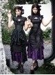 Black Purple Gothic Lolita Elegant Bowknot Ribbon Ruffled Qipao Camisole Dress Hairpin Brooch Set